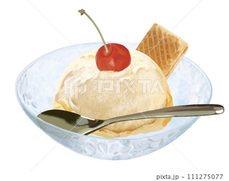 バニラアイス(ウエハース、チェリー、スプーン付き) バニラアイス(ウエハース、チェリー、スプーン付き) 111275077