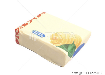 Stick of wrapped butter isolated on white background 111275095
