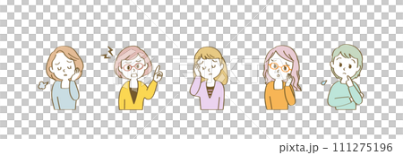 Icon set for women in their 40s with a negative expression that suits speech bubble lines / horizontal / casual / with main line 111275196