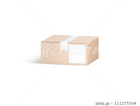 Blank white shipping label on craft box mockup, front view 111275504