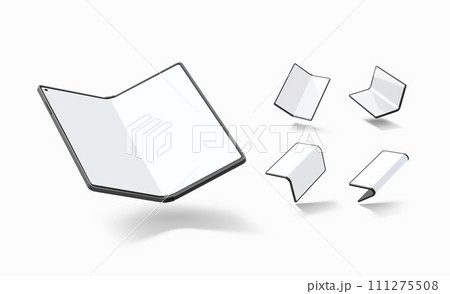 Blank white flexible book phone display mockup, different views Blank white flexible book phone display mockup, different views 111275508