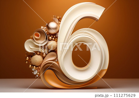 3D number six on brown background. 6 Years Old. Invitation for a sixth birthday party, business anniversary, or any event celebrating a sixth milestone. Generative AI. 111275629