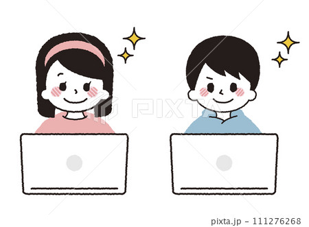 パソコンを操作する子供のイラスト。 パソコンを操作する子供のイラスト。 111276268
