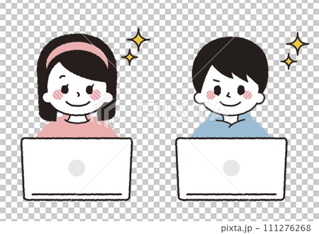パソコンを操作する子供のイラスト。 パソコンを操作する子供のイラスト。 111276268