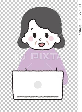 Grandma operating a computer. 111276271