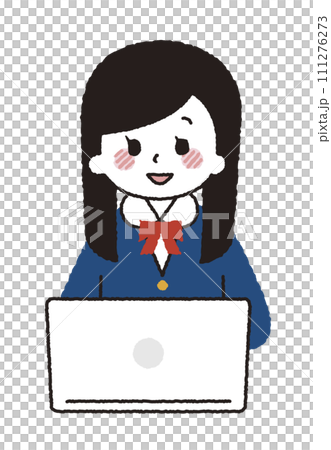 操作電腦的學生。一名女孩正在線上上課。 111276273