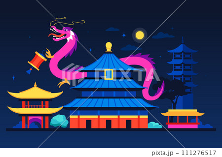 Religious buildings in China - modern colored vector illustration 111276517