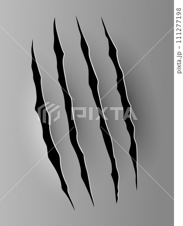 Bear or tiger claw mark. Scratches and torn traces of vector animal paw slashes. Hole in sheet of paper with torn edges. Vector illustration Bear or tiger claw mark. Scratches and torn traces of vector animal paw slashes. Hole in sheet of paper with torn edges. Vector illustration 111277198