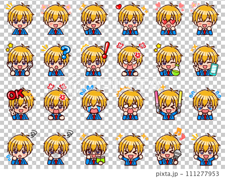 Cute high school boy's chibi character facial expression illustration set 3 111277953