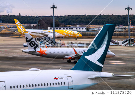 日本の千葉都市景観 成田空港第2からキャセイパシフィック航空、ジェットスター、スクートなどを望む 日本の千葉都市景観 成田空港第2からキャセイパシフィック航空、ジェットスター、スクートなどを望む 111278520