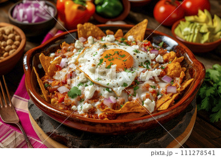 Traditional mexican chilaquiles. Mexican breakfast 111278541