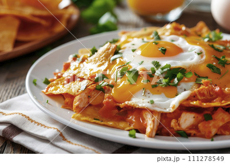 Traditional mexican chilaquiles. Mexican breakfast Traditional mexican chilaquiles. Mexican breakfast 111278549