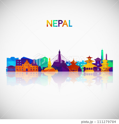 Nepal skyline silhouette in colorful geometric style.  111279784