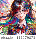 カラフル眼鏡女子高生ツインテール 111279873
