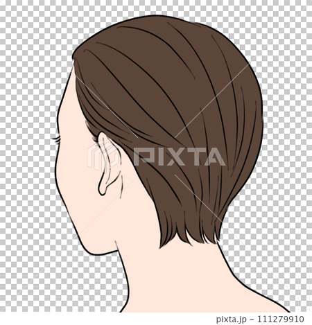 斜め後ろを向いたショートヘアの女性 後頭部 斜め後ろを向いたショートヘアの女性 後頭部 111279910