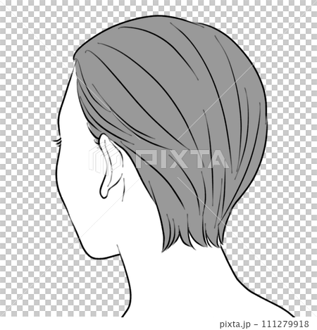 A woman with short hair looking diagonally backwards, back of the head A woman with short hair looking diagonally backwards, back of the head 111279918