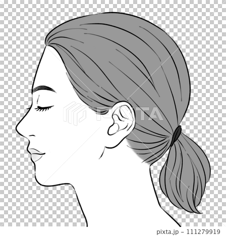 横を向いた一つ結びの女性 横顔 横を向いた一つ結びの女性 横顔 111279919