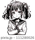 ツンデレツインテール女子高生腕組白黒漫画チック 111280026