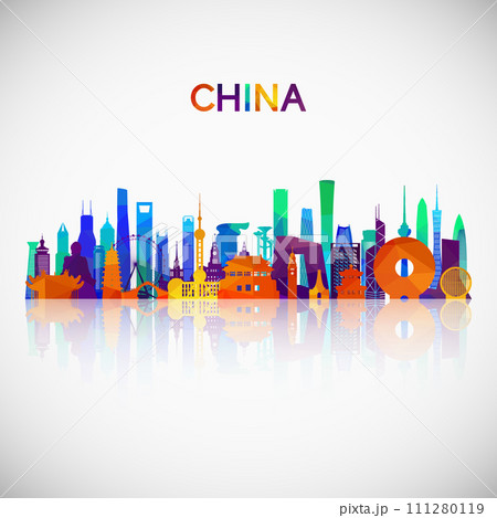 China skyline silhouette in colorful geometric style.  111280119