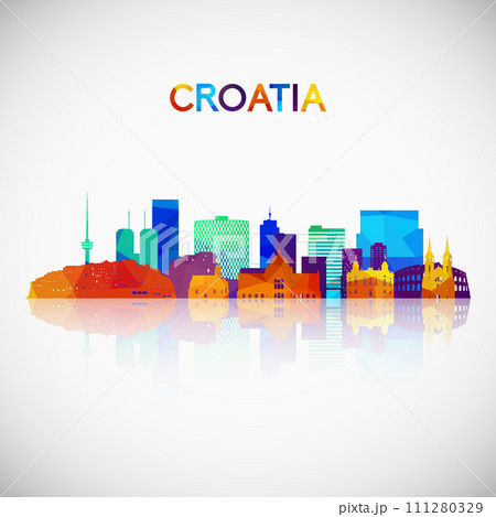 Croatia skyline silhouette in colorful geometric style. Croatia skyline silhouette in colorful geometric style. 111280329