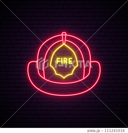 Neon fireman helmet sign. Neon fireman helmet sign. 111281016