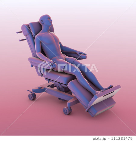 A patient on a medical wheel, 3D illustration 111281479