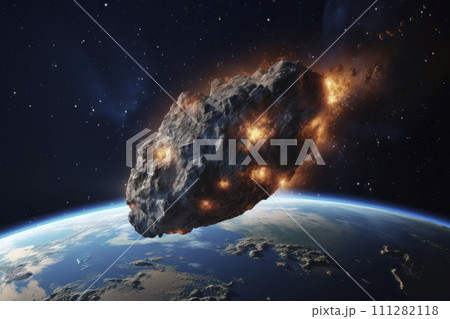 AI-generated content. Giant Asteroid Approaching Earth in Space 111282118