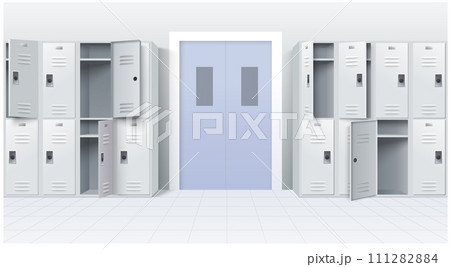 Metal school lockers set vector illustration isolated on white background 111282884