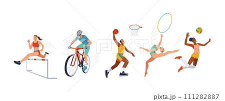 Professional sportspeople training color vector icons set 111282887