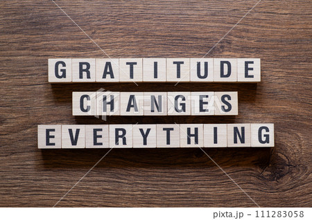 Gratitude changes everything - word concept on building blocks, text 111283058