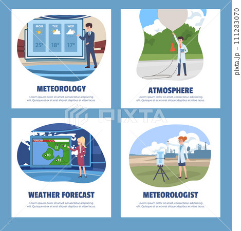 Set of squared banners about meteorology and weather forecast Set of squared banners about meteorology and weather forecast 111283070