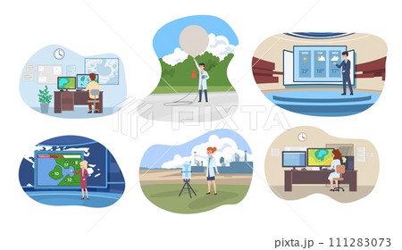 Forecasters and meteorological scientists, set of vector illustrations 111283073