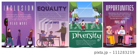 Social inclusion, equality, diversity and opportunities concept posters set. Social inclusion, equality, diversity and opportunities concept posters set. 111283219