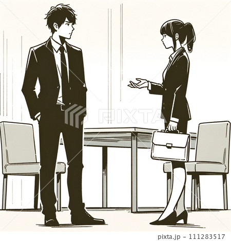 会社で話し合う男女 111283517