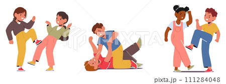 Furious Children Engage In A Tumultuous Clash, Unleashing Fiery Words And Intense Emotions, Vector Illustration 111284048