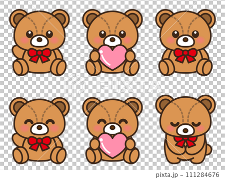 シンプルでかわいいテディベアのイラスト素材セットのイラスト素材