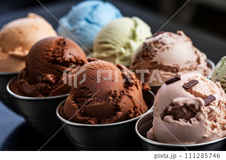 Closeup of delicious ice cream gelato chocolate flavors dessert 111285746