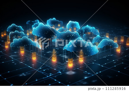 Abstract cloud computing technology concept transfer database to cloud Abstract cloud computing technology concept transfer database to cloud 111285916