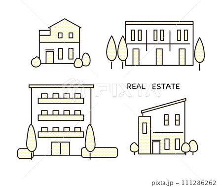 新しい家やアパート、マンションー不動産のイメージイラストベクターセット素材 111286262