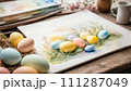 AI-generated content. Easter Artistry - Watercolor Eggs and Spring Blooms 111287049