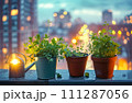 AI-generated content. Urban Greening - Potted Herbs on a City Balcony 111287056