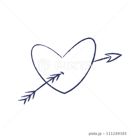 Isolated doodle Heart with Wings pierced by Arrow 111289385