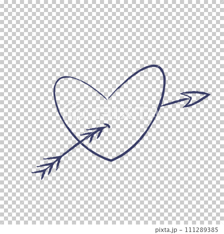 Isolated doodle Heart with Wings pierced by Arrow 111289385
