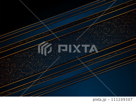 Dark blue and golden abstract tech geometric background 111289387