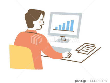 棒グラフを見ながら分析している男性_色 111289529