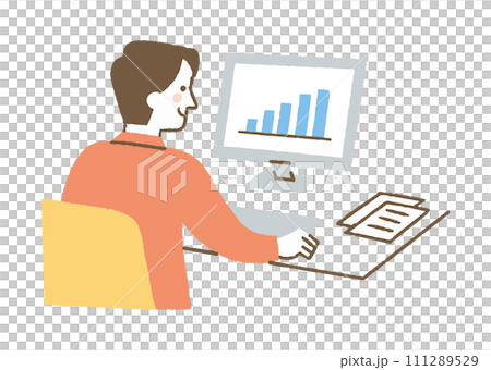 棒グラフを見ながら分析している男性_色 111289529