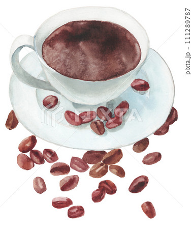 コーヒーとコーヒー豆 水彩素材 コーヒーとコーヒー豆 水彩素材 111289787