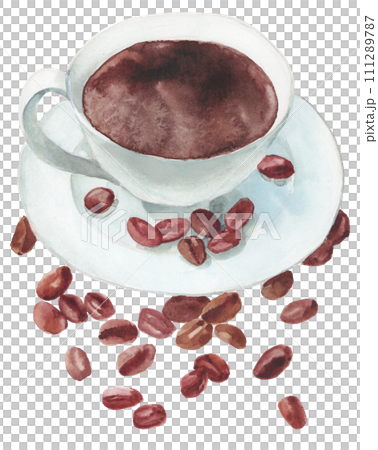 コーヒーとコーヒー豆 水彩素材 コーヒーとコーヒー豆 水彩素材 111289787