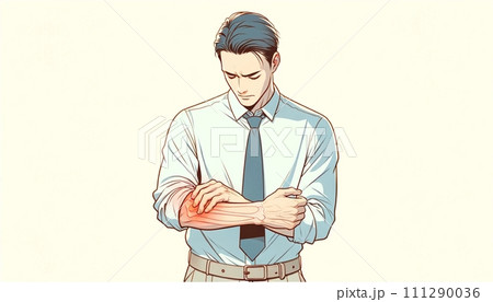 ひじに痛みを感じる男性 111290036