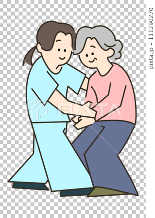 一位老年婦女得到護理人員支持的插圖 111290270